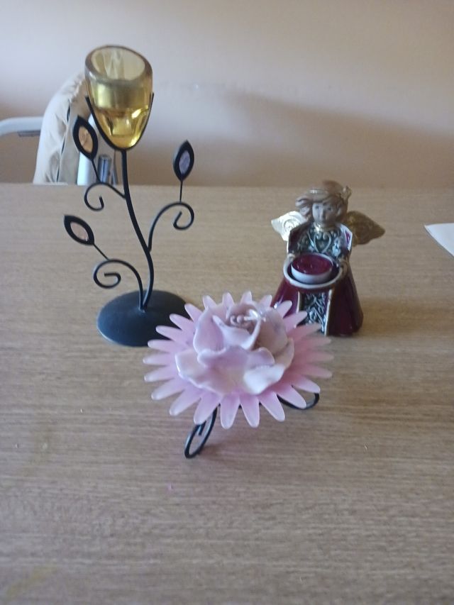 Juego 3  portavelas: ángel, flor & candelero