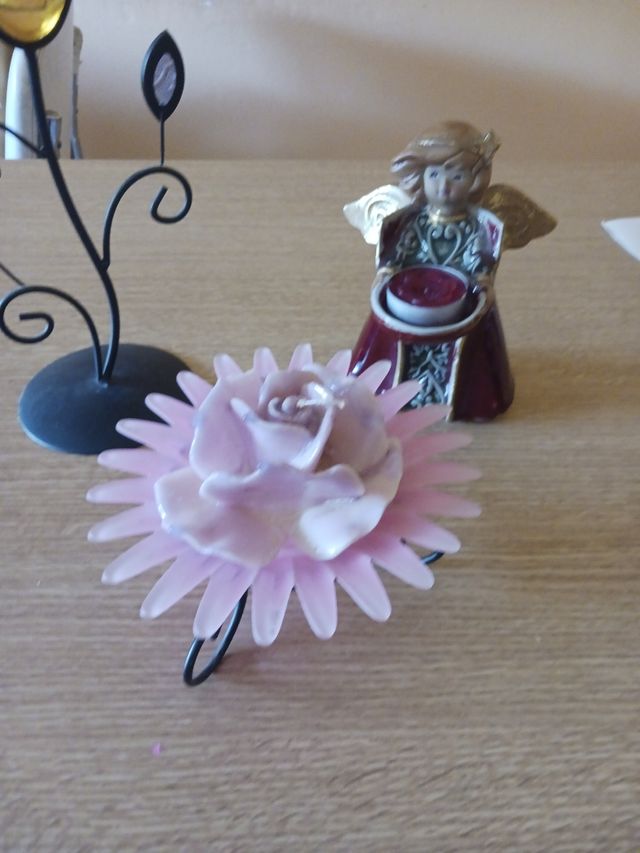 Juego 3  portavelas: ángel, flor & candelero