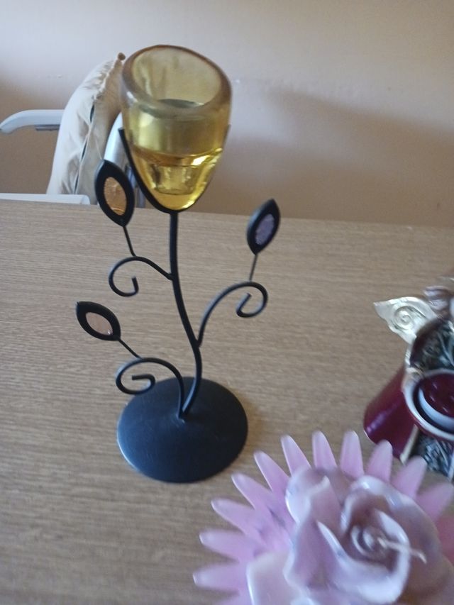 Juego 3  portavelas: ángel, flor & candelero