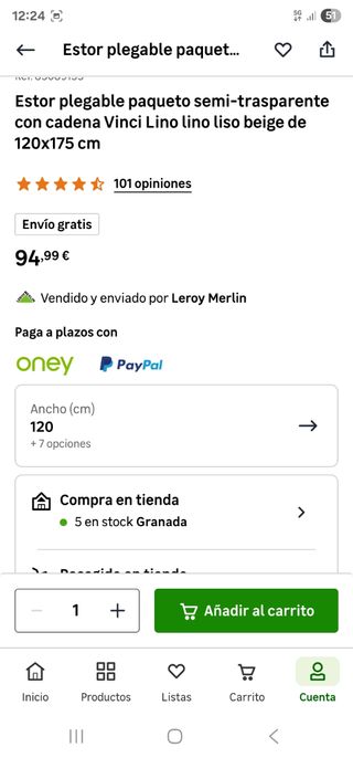 Estor semi-transparente lino beige Vinci 120x175cm