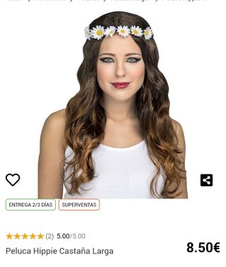 Pack regalo + Peluca hippie castaña larga