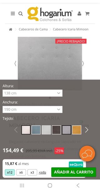 Cabecero capitoné gris Aqualine - ancho190x138alto