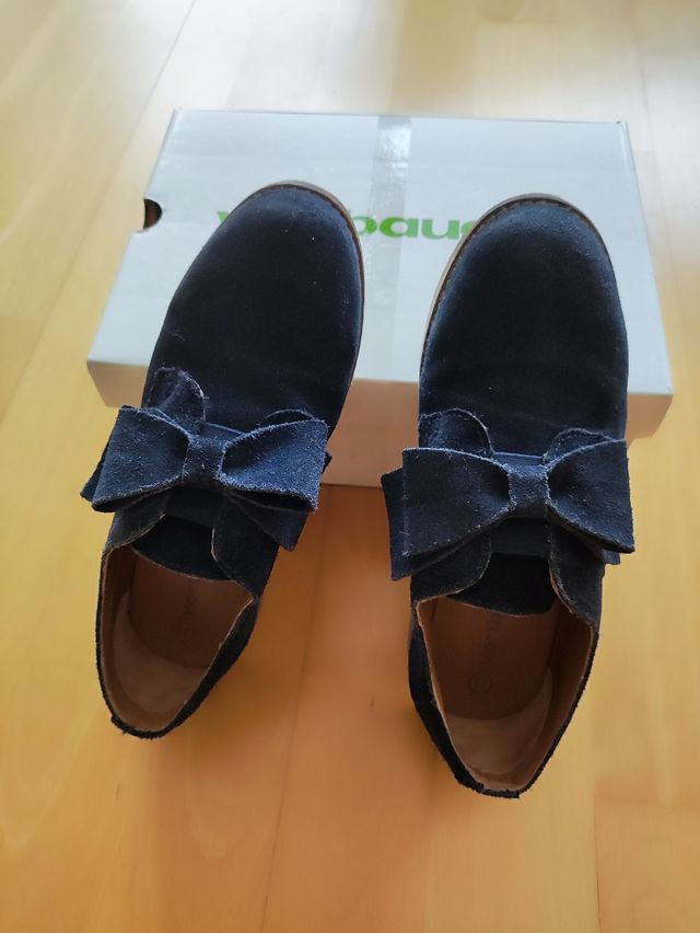 Zapatos ante niña, talla 31, azul marino