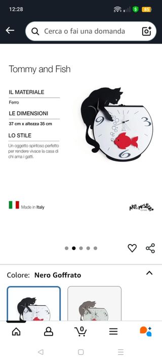 Orologio da parete gatto e pesce