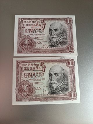 2 Billetes 1 Peseta España 1953