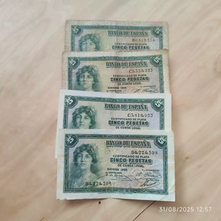 4 billetes 5 pesetas España 1935