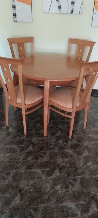 Mesa redonda extensible madera pino macizo + 4 sil