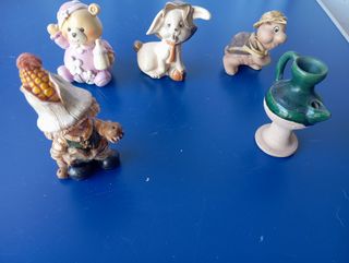 5 mini statuette: orso, coniglio, tartaruga, 