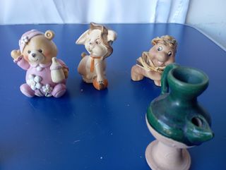 5 mini statuette: orso, coniglio, tartaruga, 