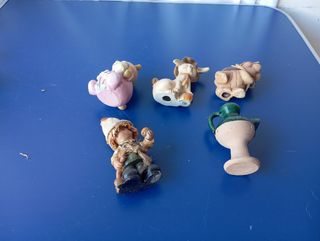 5 mini statuette: orso, coniglio, tartaruga, 