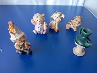 5 mini statuette: orso, coniglio, tartaruga, 