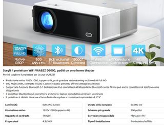 Proiettore VAABZZ 1080P Full HD WiFi