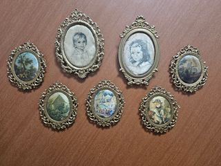 7 cuadros de seda italianos dorados!