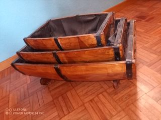 3 jardineras madera-metal marrones