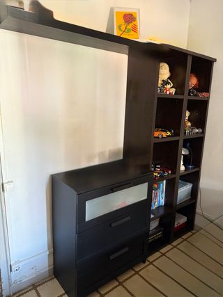 Conjunto estantería-cajonera negro