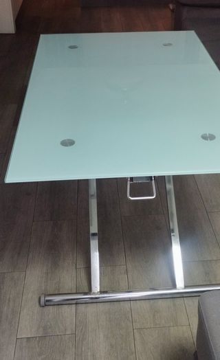 Mesa centro elevable cristal blanco