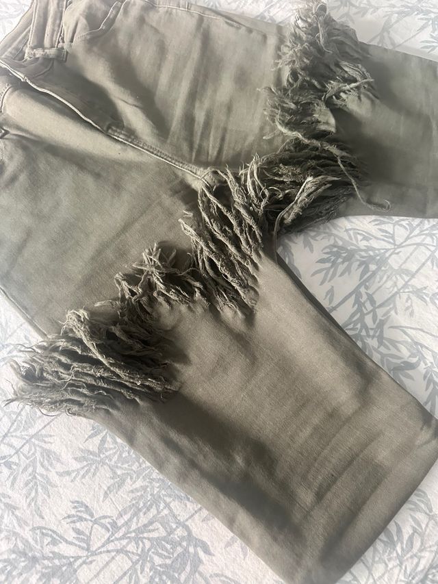 Pantalones vaqueros flecos - Verde oliva