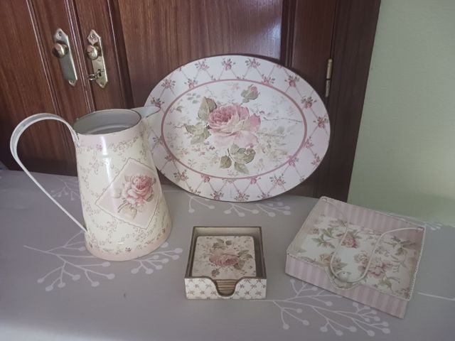 Set vintage: bandeja, jarra, servilletero & posava