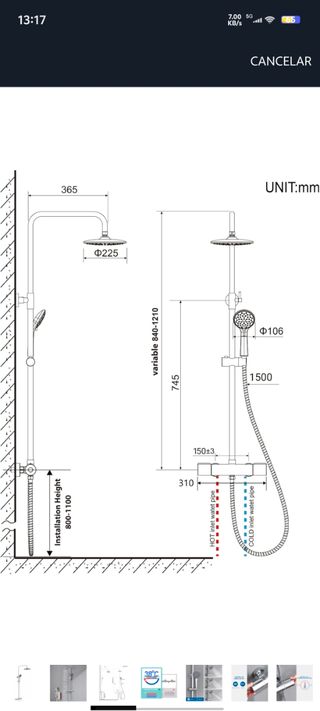 Columna Ducha Termostatica con Alcachofa de Ducha 
