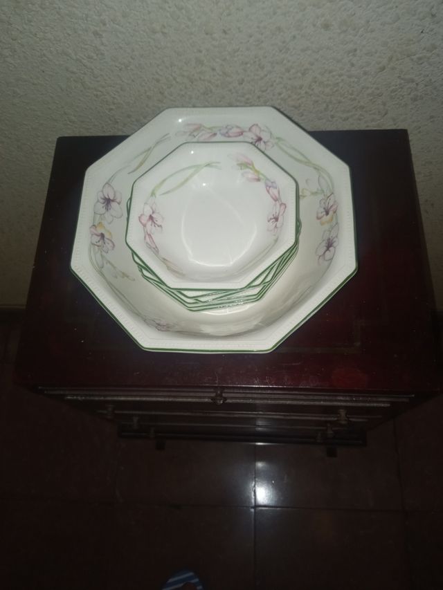 Juego cuencos porcelana - verde, blanco .