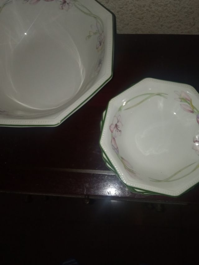 Juego cuencos porcelana - verde, blanco .