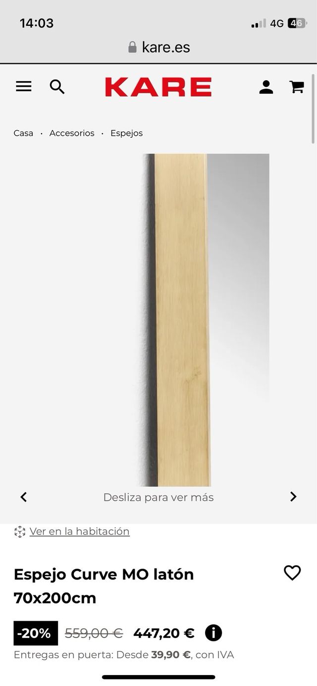 Espejo KARE DESING dorado - Diseño curvo