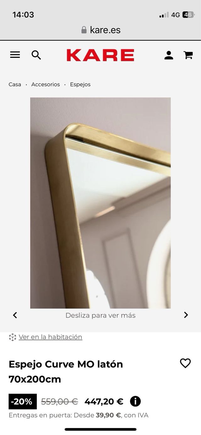 Espejo KARE DESING dorado - Diseño curvo