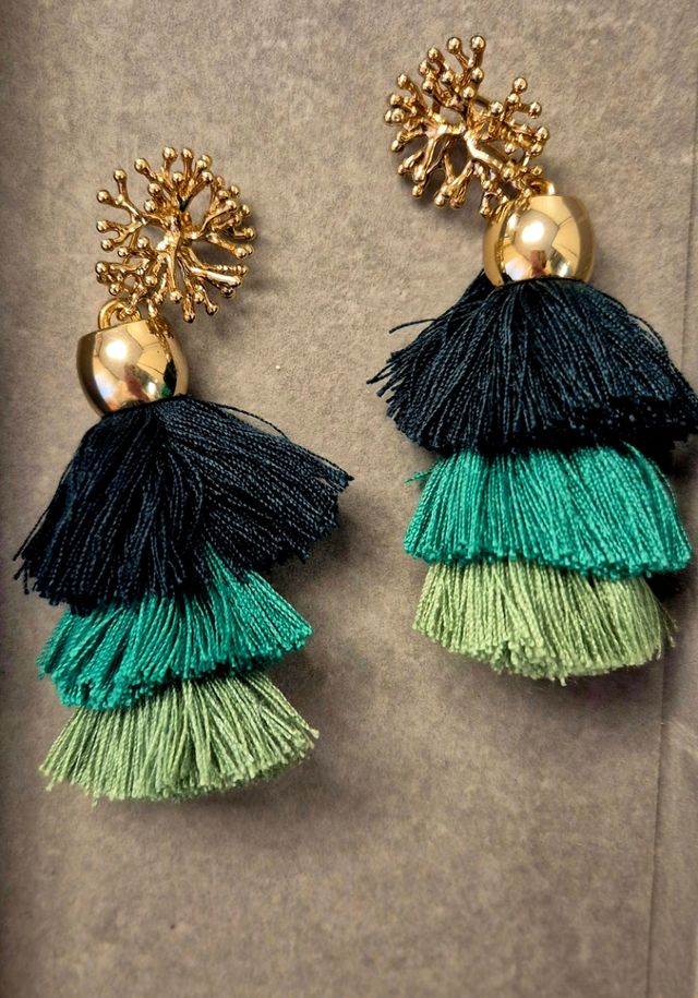 Pendientes Panambi largos dorados-verdes