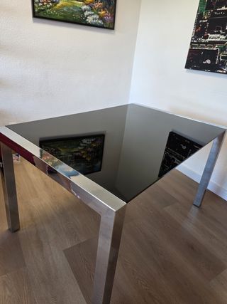 Mesa cristal acero inoxidable