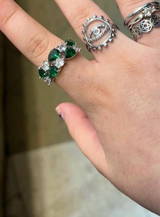 Anello Zirconi Verdi e bianchi - Acciaio Inox
