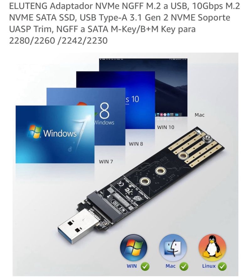 Adaptador ELUTENG NVMe M.2 a USB 10Gbps afbeelding 2
