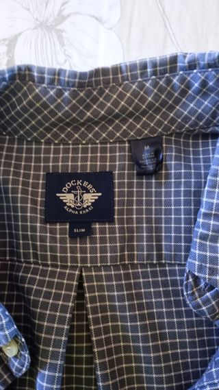 Camisa Dockers manga larga a cuadros azul/gris M