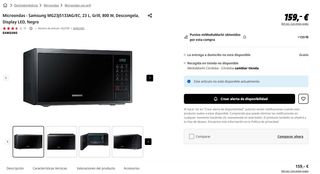 Microondas Samsung MG23J5133AG/EC – 23 L – Grill