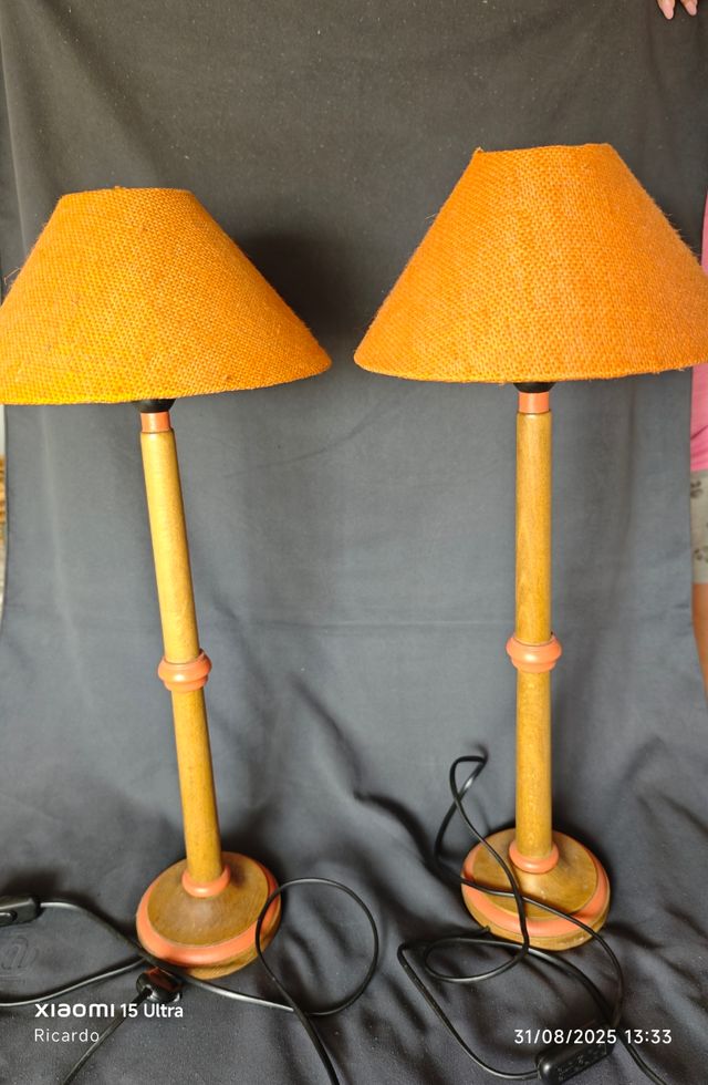2 Lamparas mesita - Madera y Yute precio por las 2