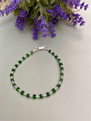 Pulsera plata peruana  950 Murano verde
