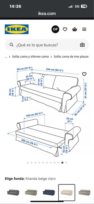 Sofá cama IKEA VRETSTORP 3 plazas