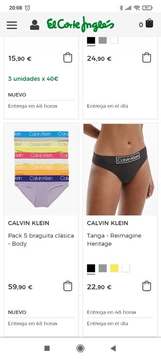 Lote Bragas CK Nuevas