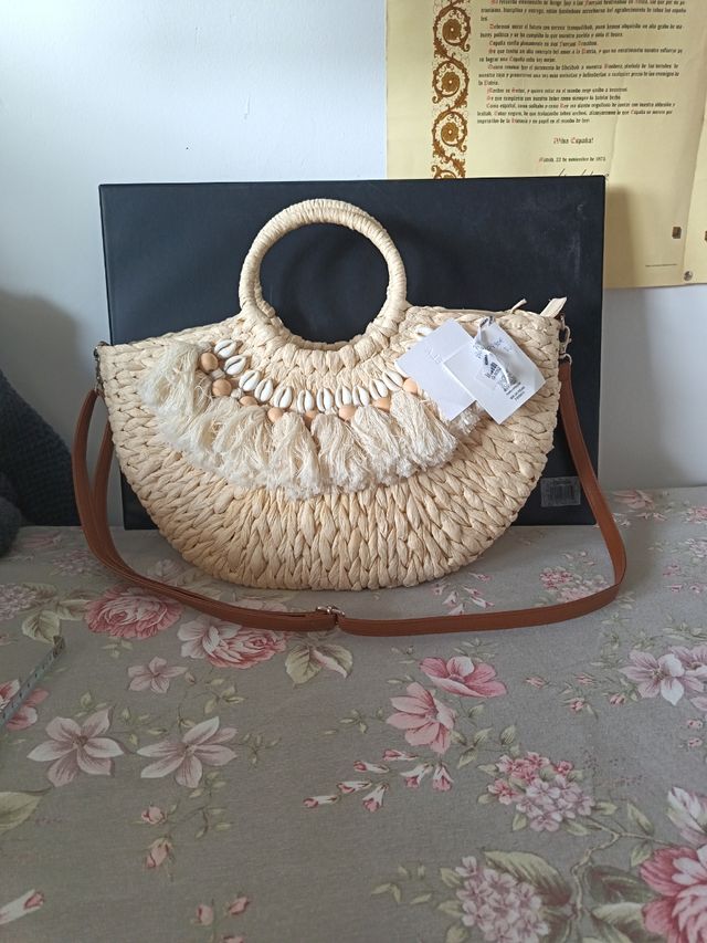 Bolso paja beige - nuevo