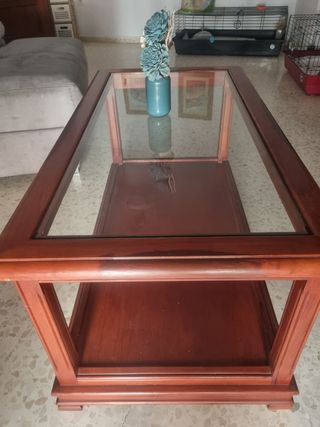 Mesa centro madera maciza cristal