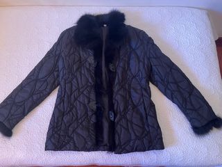 Abrigo acolchado negro piel zorro azul - Talla M