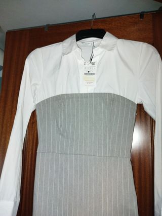 Vestido Stradivarius S - Gris y Blanco