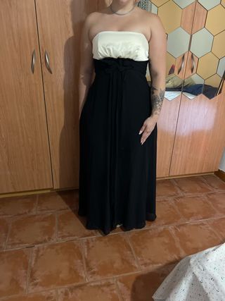 Vestido largo blanco&negro T42