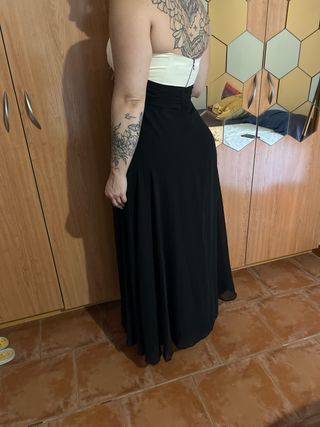 Vestido largo blanco&negro T42