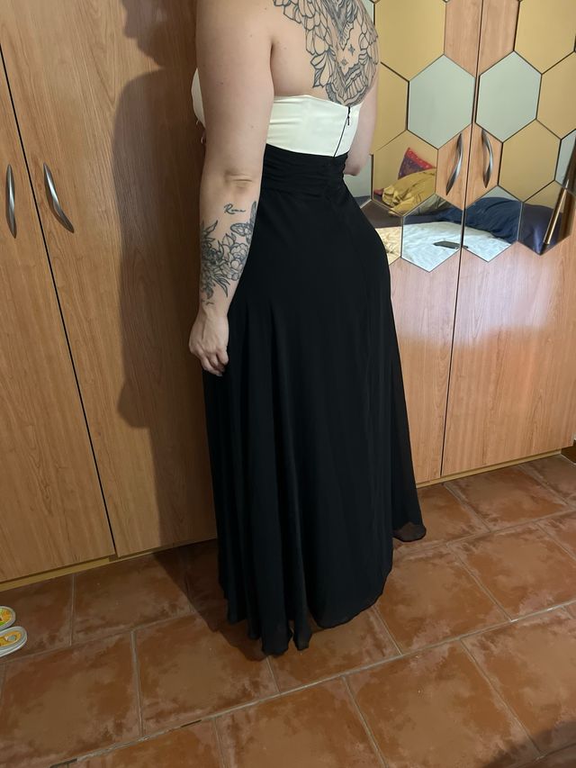 Vestido largo blanco&negro T42