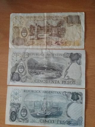 Billetes Argentina: 1000, 50, 5 pesos