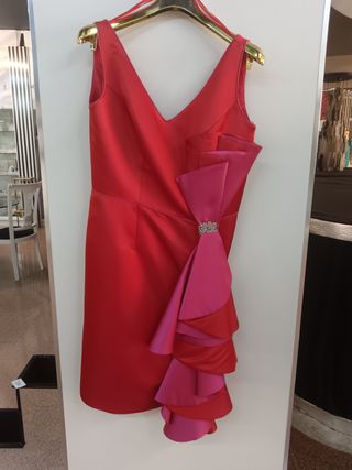 Vestido cóctel rojo y rosa