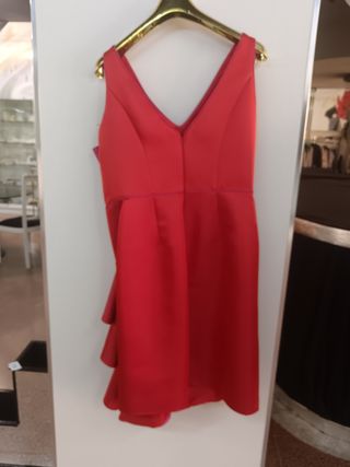 Vestido cóctel rojo y rosa