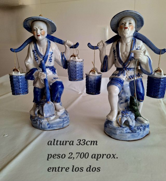 2 Figuras porcelana ancianos pescadores