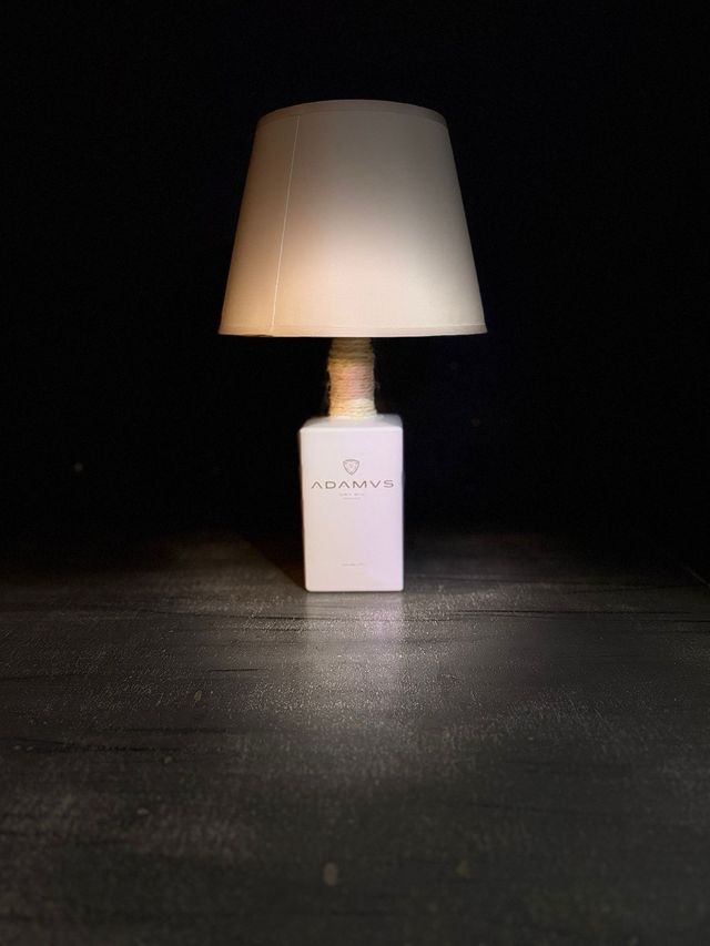 Lampada artigianale da tavolo con bottiglia di gin