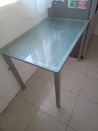 Mesa cristal gris moderna